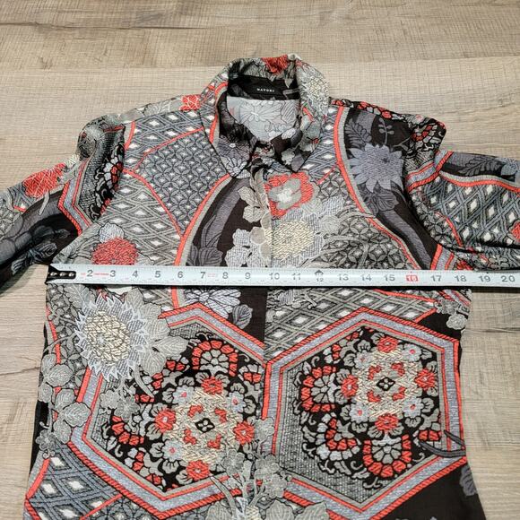 Natori Button Up Shirt Patchwork Floral Asian Inspired Top Satin Viscose Small - Picture 8 of 8